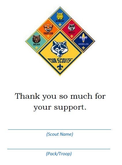 Cub Scout thank You for Your Support Card - Etsy
