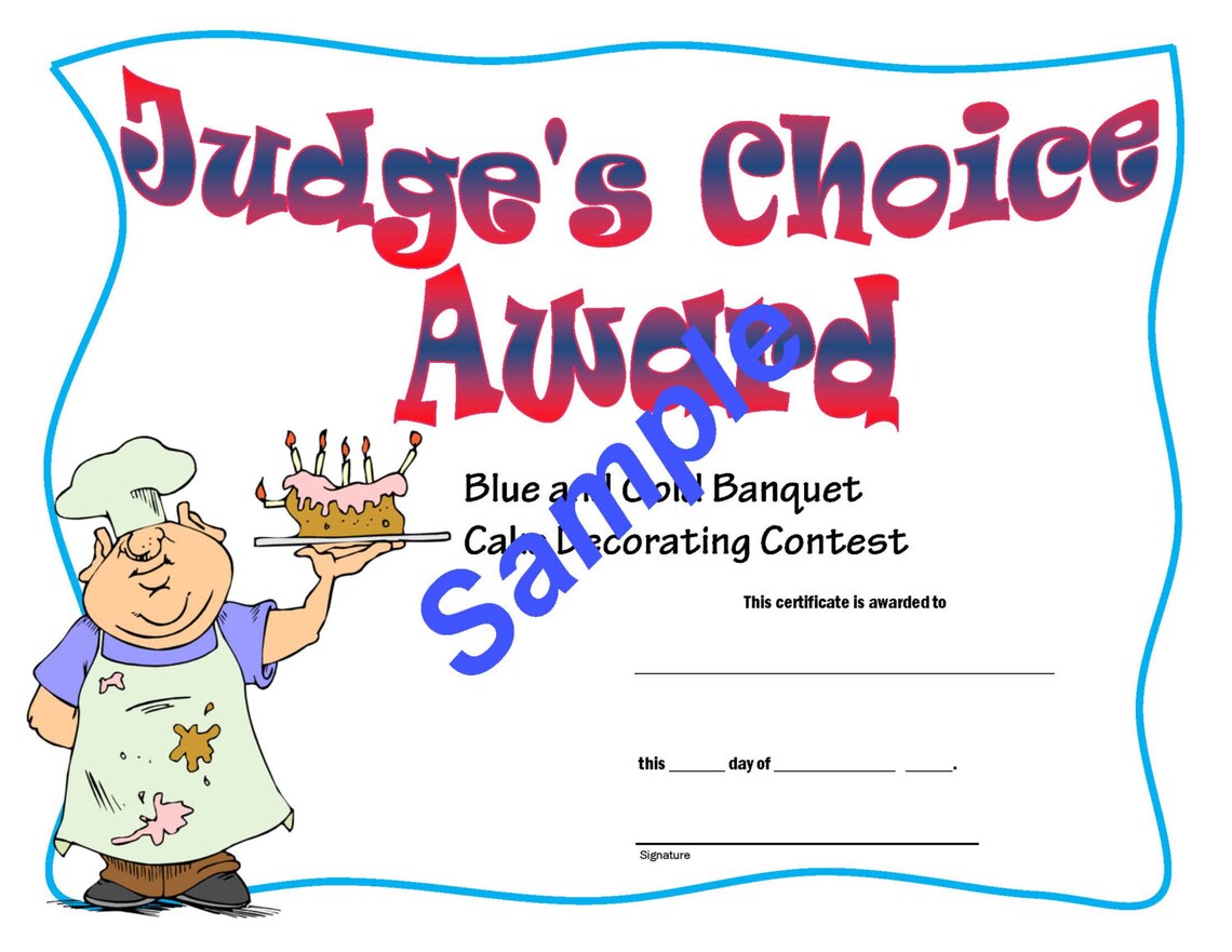 Judge's Choice Award Blue and Gold Banquet Decorating Award Printable