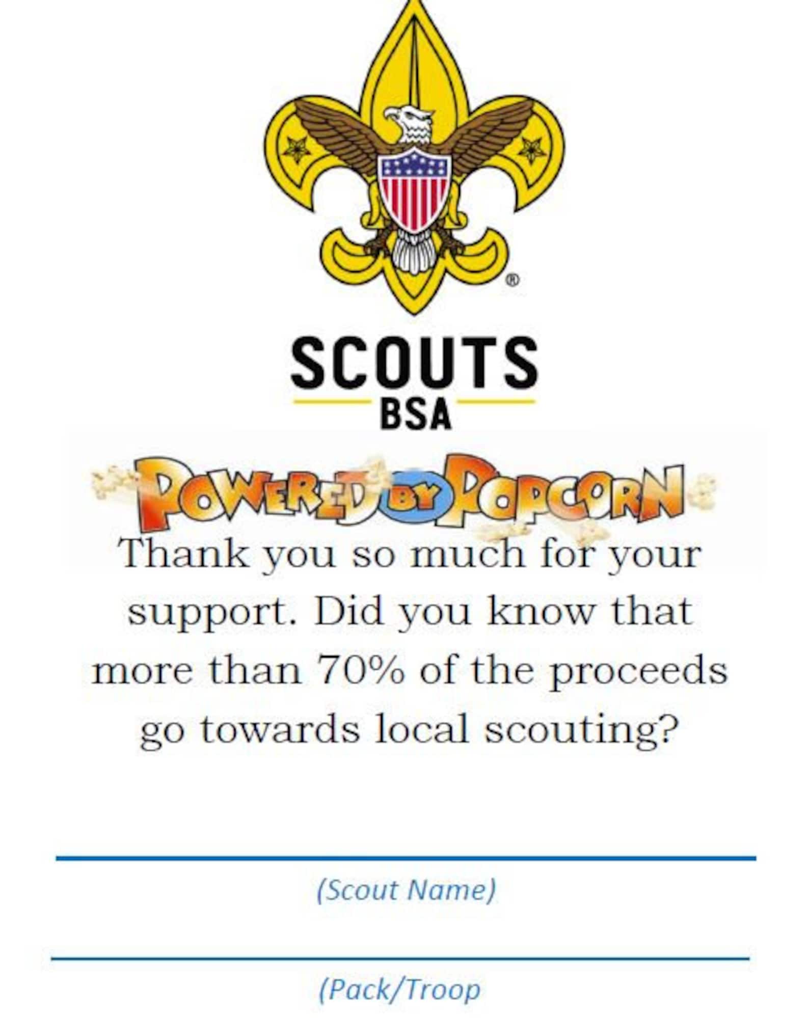 Boy Scout Popcorn Thank You Note New BSA Logo Etsy