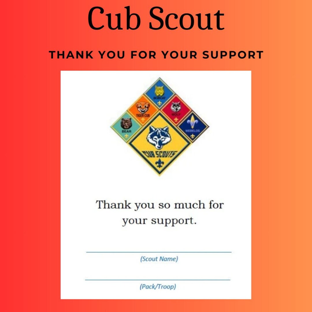 Cub Scout thank You for Your Support Card - Etsy