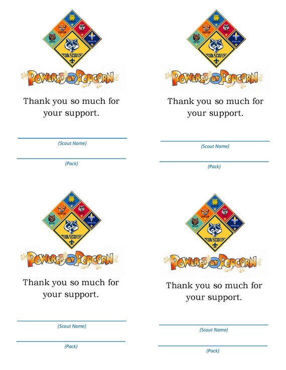 Cub Scout Popcorn thank You for Your Support Card - Etsy