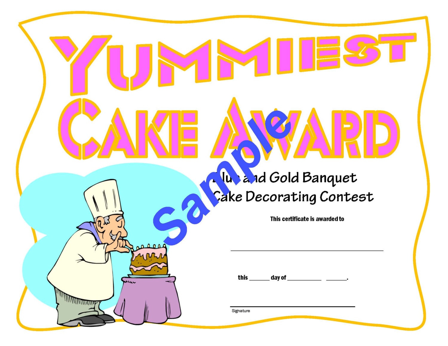 Yummiest Cake Award Blue and Gold Banquet Cake Decorating Award