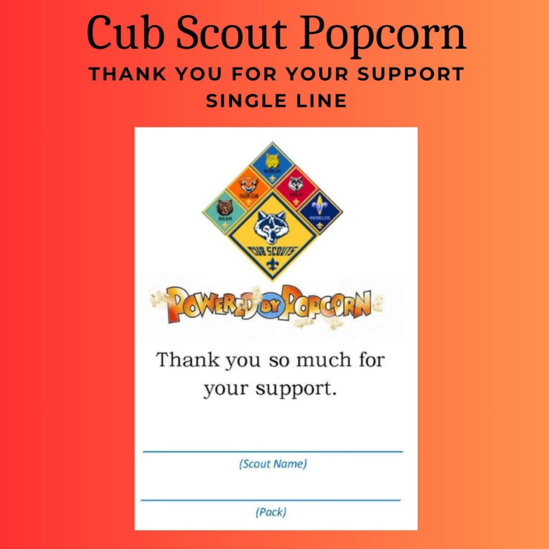 Cub Scout Popcorn thank You for Your Support Card Scout and Pack ...