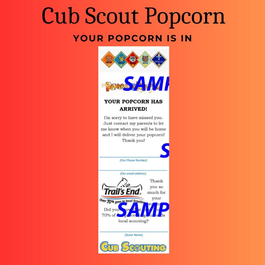 Cub Scout Popcorn your Popcorn is In Card Etsy