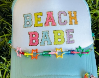 Trucker hat, trending hats, rainbow color, rainbow pin,colorful hat ,trucker hat chain, beach hat, hat lovers, beach babe