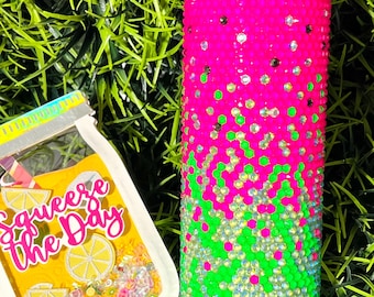 Watermelon Rhinestone Tumbler: 20 oz Stainless Steel with Topper