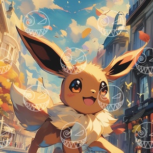 AI - Pokemon Poster, Eevee, Anime Art, Bedroom Art, Gamer Home Decor, first generation pokemon, Printable Wall Art, Cute Fox Eevee