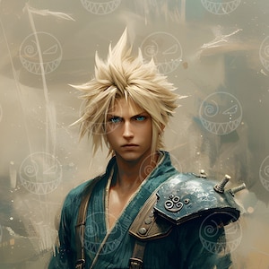AI - Another FF7 - Cloud, Final Fantasy VII-poster, animekunst, kunst voor gamers, Final Fantasy-samoerai, kunst aan de muur, samurai Cloud Strife