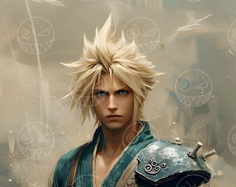 Impresión artística de AI - Samurai Cloud Strife: Póster de Final Fantasy VII (Descarga digital)