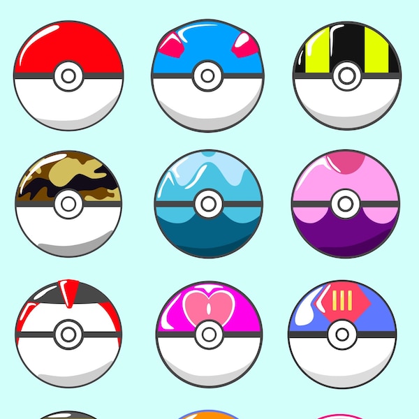 Poké Ball SVG, PNG, EPS para cortadores de vinilo - 81 archivos Poké Ball - Imágenes de dibujos animados - Suministros de artesanía Pokémon - Poké Balls - Imprimibles