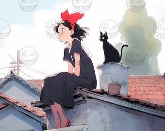 AI - Kiki's Delivery Service Poster: Studio Ghibli Anime Art (Digital Download)