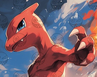 AI - Charmeleon Anime Art Print: Gamer Home Decor (Digital Download)