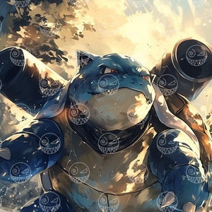 AI - Blastoise Anime Art Print: Gamer Room Decor (Digital Download)
