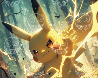 Impresión artística de Pikachu Thunderbolt: Decoración para el hogar gamer (descarga digital)