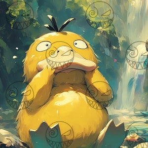 AI - Poster Pokemon - Psyduck - Arte Anime - Decorazione per la casa dei giocatori - Pokemon di prima generazione - Arte murale stampabile - Derpy water pokemon Psyduck
