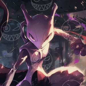 Mewtwo Strikes Back Anime Art Print: Gamer Home Decor (Digital Download)