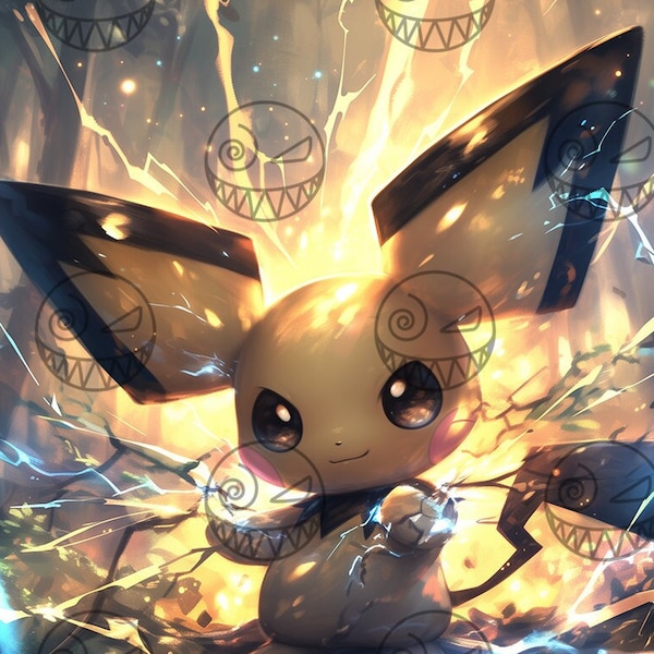 Static Charge Pichu - Anime Art - Gamer Home Decor - Printable Wall Art - Electric pokemon Pichu