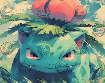 AI Ivysaur Art Print: Tough Plant Pokemon, Gamer Decor (Digital Download)