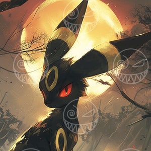AI - Eeveelution - Umbreon - Arte de anime, arte de quarto, decoração de casa de jogador, arte de parede para impressão, Eevee escuro