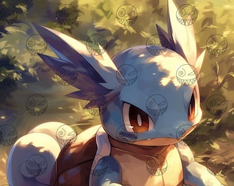 AI - Wartortle Anime Art Print: Gamer Room Decor (Digital Download)