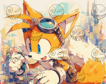 AI - Tails the Fox, Busily working on one of his gadgets, Gamer poster art