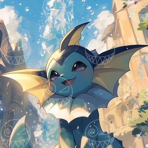 AI - Vaporeon Anime Art Print: Gamer Room Decor (Digital Download)