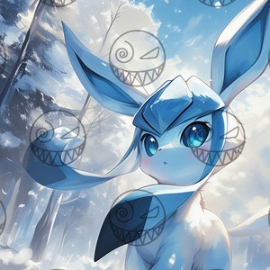 AI - Eeveelution - Glaceon - Arte anime, Arte camera da letto, Decorazione casa gamer, Arte murale stampabile, Eevee di ghiaccio