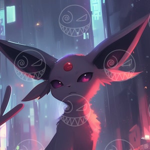 AI - Evoli - Espeon - Anime Kunst, Schlafzimmer Kunst, Gamer Wanddeko, Pokemon der ersten Generation, druckbare Kunst, psychisches Evoli