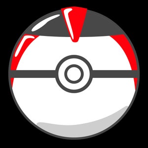 May include: A red and white Poke Ball with a black ring around the center and a black line around the top. The Poke Ball is a popular collectible item for fans of the Pokemon franchise.