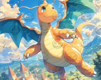 AI - Dragonite Anime Art Print – Gamer Home Decor (Digital Download)