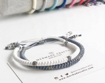 Sterling Silver Macrame Bracelet Set – Friendship Couple Adjustable Bracelets - Set of 2