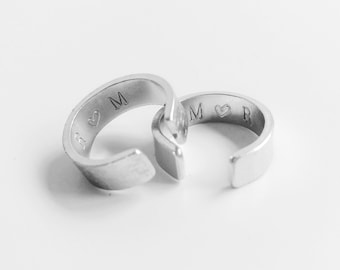 Set of 2 - Large text chunky aluminium rings - hidden message ring bands - Man Woman Unisex - Friendship matching couple rings