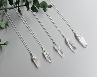 Cloudy White Crystal Necklace - Sterling silver - Raw cut quartz gemstone - Chain length options available