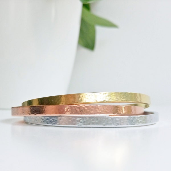 Textured 4mm/6mm Bangle - Individual Bracelet - Optional Uppercase Lettering - Stackable - Hand Stamped - Aluminium, Brass, or Copper