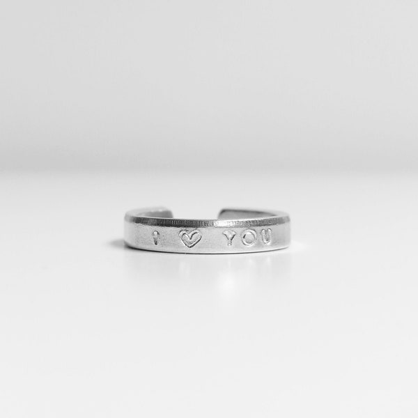 Thin tiny text aluminium ring - custom hidden message band - adjustable dainty stacking ring