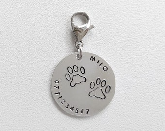 Round Pet ID Tag - Engraved with Lobster clasp or Flat split ring