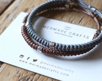 Macrame Friendship Bracelet Set - Adjustable Knot Mechanism, Polyester Cord - Set of 2