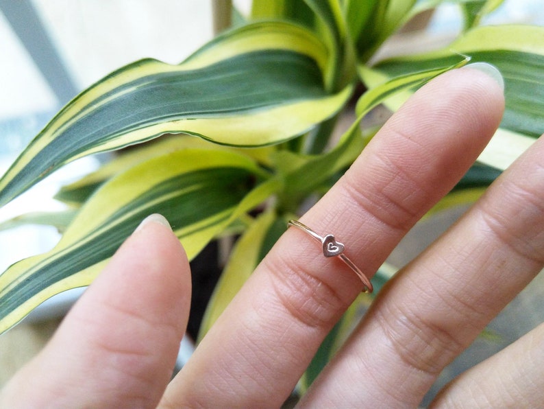 Initial Heart Gold Filled Ring Thin dainty stacking ring Stackable alphabet letter ring image 2