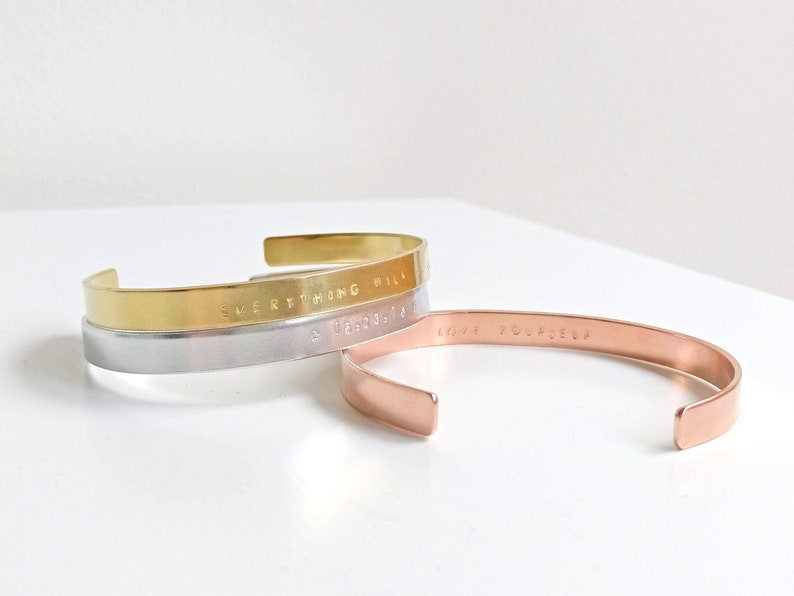 4mm/6mm Customizable Cuff Bangle Aluminium/Brass/Copper Individual Bracelet Uppercase Name, Initial, Medical ID Bracelet image 1