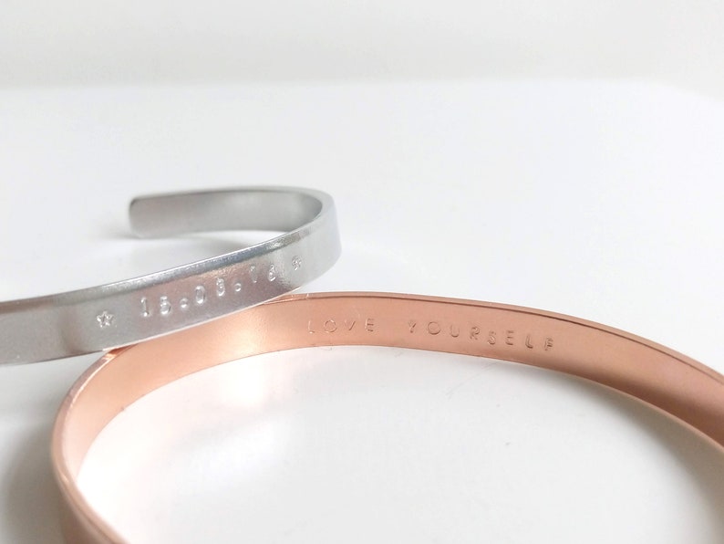 4mm/6mm Customizable Cuff Bangle Aluminium/Brass/Copper Individual Bracelet Uppercase Name, Initial, Medical ID Bracelet image 7