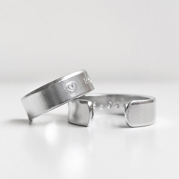 Set of 2 - Tiny text chunky aluminium rings - custom hidden message ring bands - Man Woman Unisex - Friendship matching couple rings