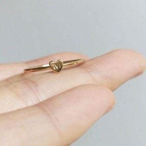 Initial Heart Gold Filled Ring Thin dainty stacking ring Stackable alphabet letter ring image 8