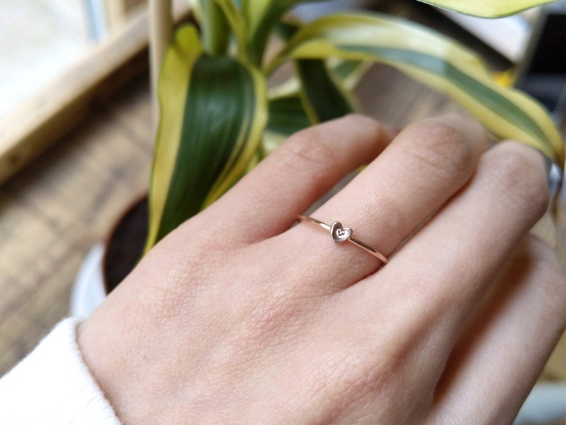 Initial Heart Gold Filled Ring Thin dainty stacking ring Stackable alphabet letter ring image 3