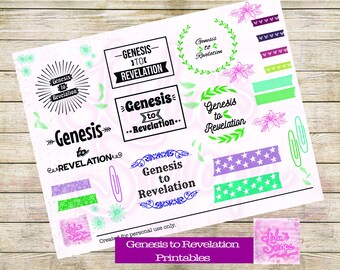 Genesis to Revelation Bible Study Titles, Washi Tape and more! Faith Art Printables - print your own stickers using digi files!