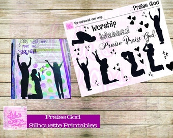 Digital Printables for Bible Journaling or Faith Art - Black Silhouette Praise God Silhouettes with Titles - Print Stickers at Home!