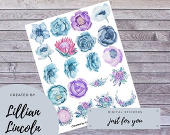 Beautiful Blue and Purple Floral DIY Sticker Digital Printables