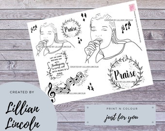 Beautifully designed Digital Printables of Praise to God and Thanksgiving - print at home and make your own stickers - black/white stickers