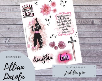 Beautifully Designed Daughter of the King Digital Printable focusing on Psalm 149 Verse 6 with sword and flowers and daughter of King