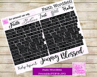 DIY Printable Faith Wordfetti Stickers - faith based words - wordfetti to make your own stickers for faith journaling or bible journaling