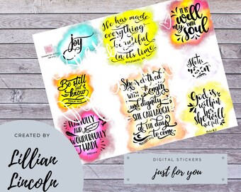 Unique Faith Art Religion Verses beautifully scripted with wonderful and vibrant backgrounds - Digital Printables - Digital Stickers